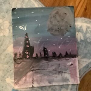 Abstract Cityscape Canvas Art in Blue and Purple